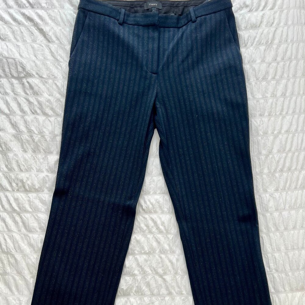 Theory Straight Leg Tailored Cropped Striped Trousers - Size 6
